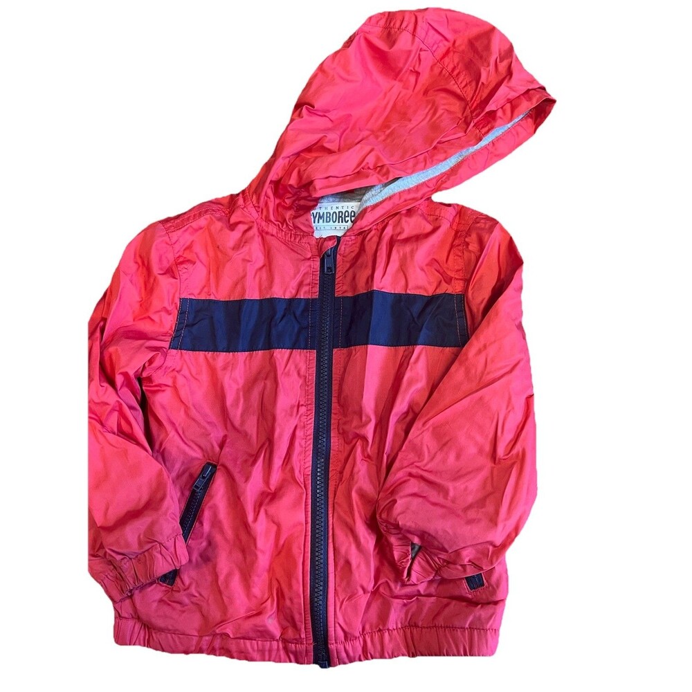 Gymboree 3T Toddler Rain Windbreaker Hooded Jacket  100% Cotton Lined RED Coat